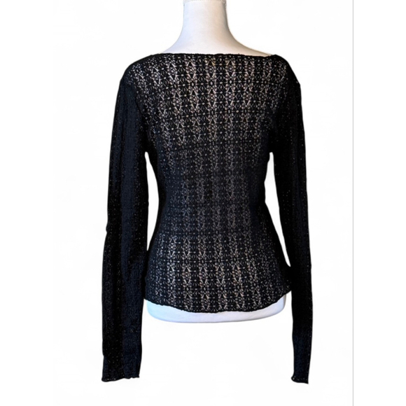 Natural Life Black Lace Long Sleeve Sheer Top Size M Boho Festival - Picture 2 of 3